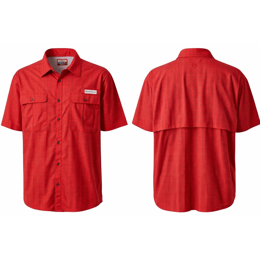 Magellan Outdoors Fish Gear Mens 3XL Red Plaid Short Sleeve Fishing Shirt Vented